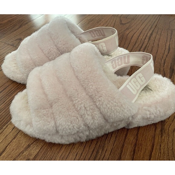 Ugg Women 10 Fluff Yeah Platform Slide Slipper Genuine Shearling Soft Light Pink - Picture 1 of 9